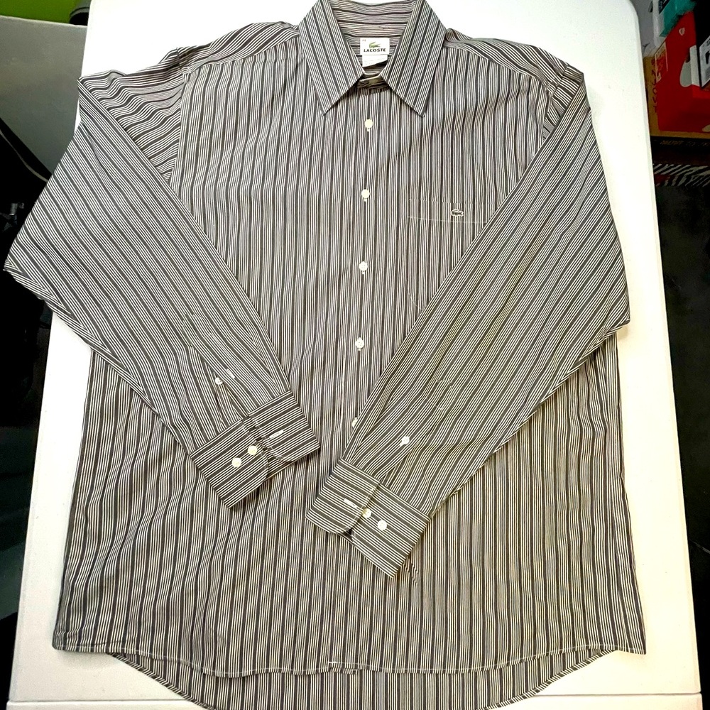 Lacoste Mens Size XL Super Sharp Stripped Button Up Shirt Size 44